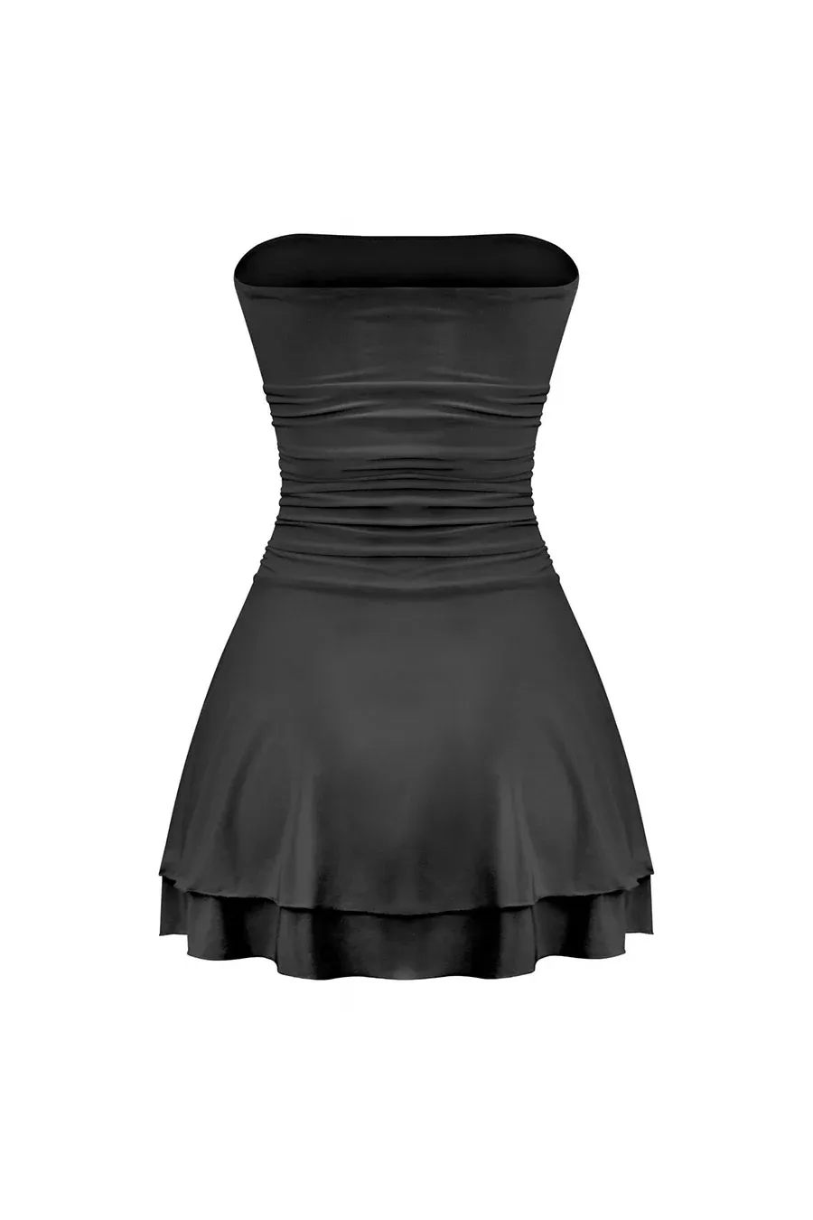 Strapless Ruched Ruffle Tiered Mini Dress