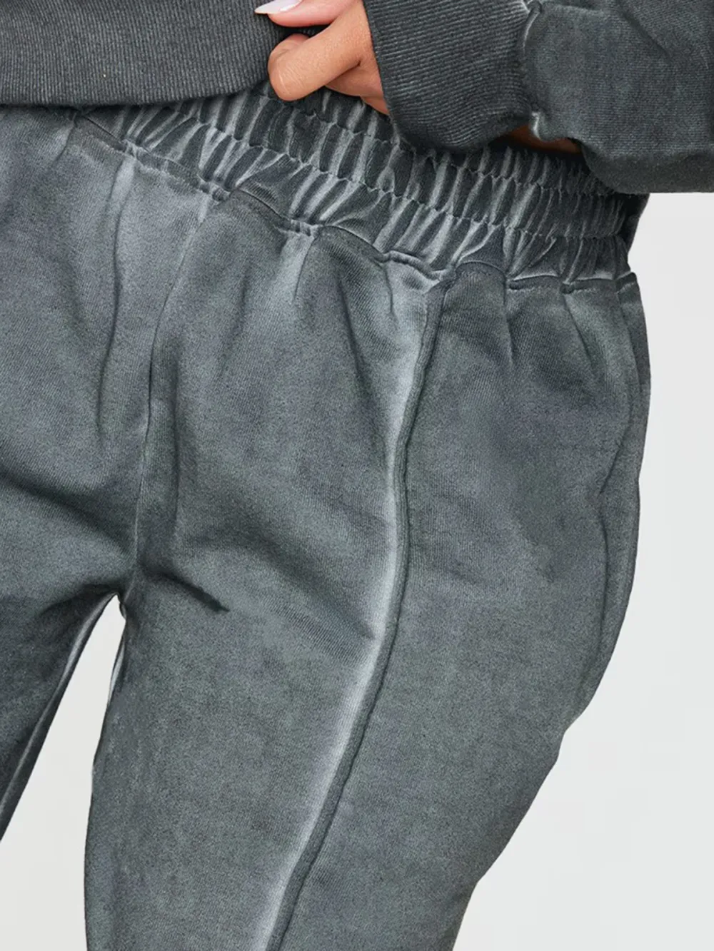 Washed Charcoal Premium Waist Wide Leg Sweatpants