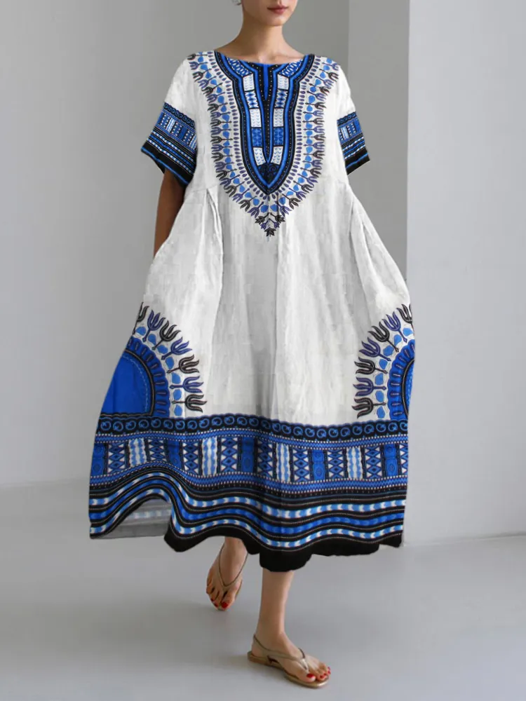 Ethnic Pattern Bohemian Print Women's Linen Maxi Dress