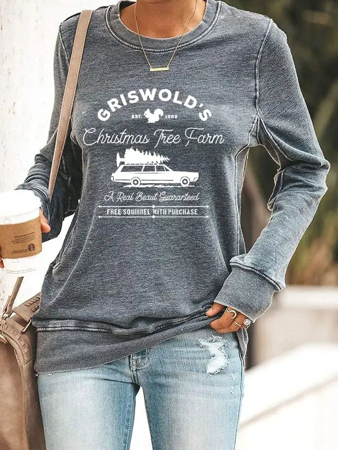 Women's Christmas Griswold Co Christmas Tree Farm Printed Sweatshirt