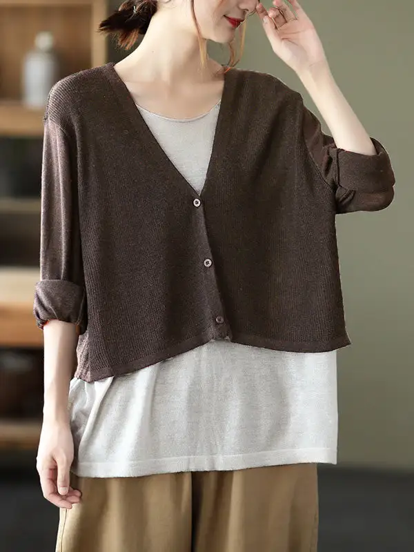 Urban Long Sleeves Knitting False Two Sweater Tops