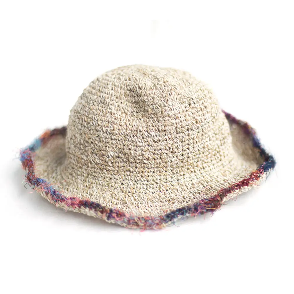 Sun Hat With Sari Silk Brim Detail