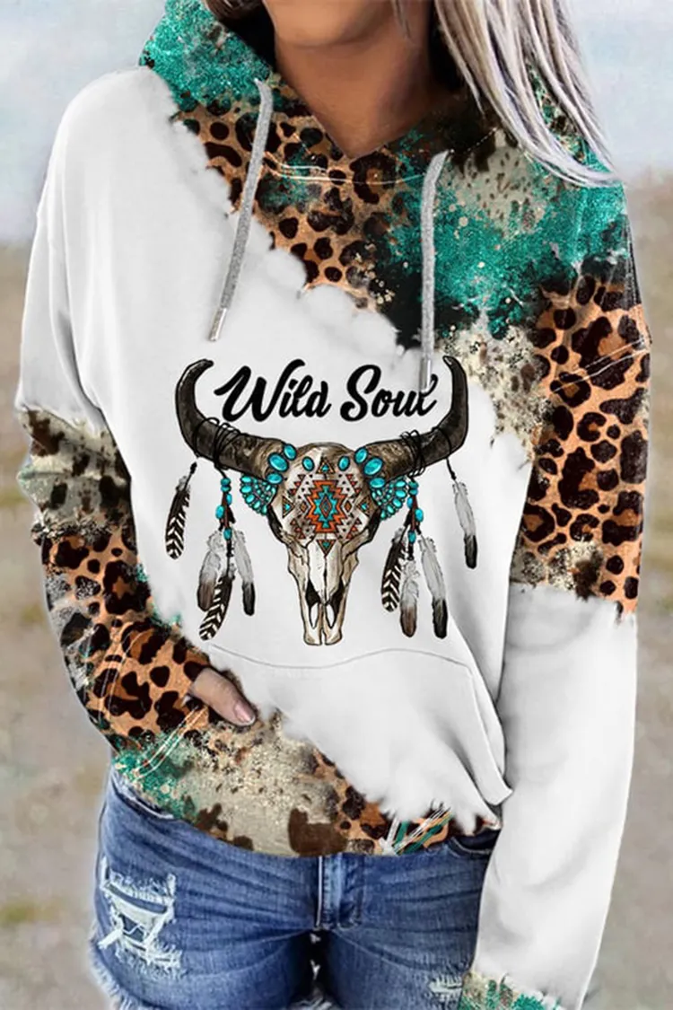 Leopard Western Print Long Sleeve Hoodie