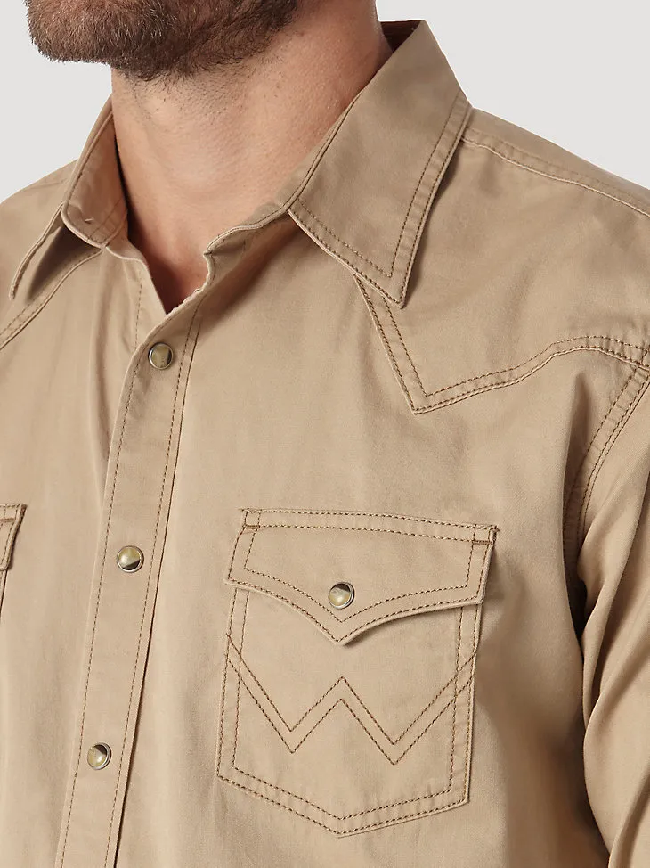 MEN'S WRANGLER® CONTRAST TRIM WESTERN TWO SNAP FLAP POCKET SHIRT IN TAN