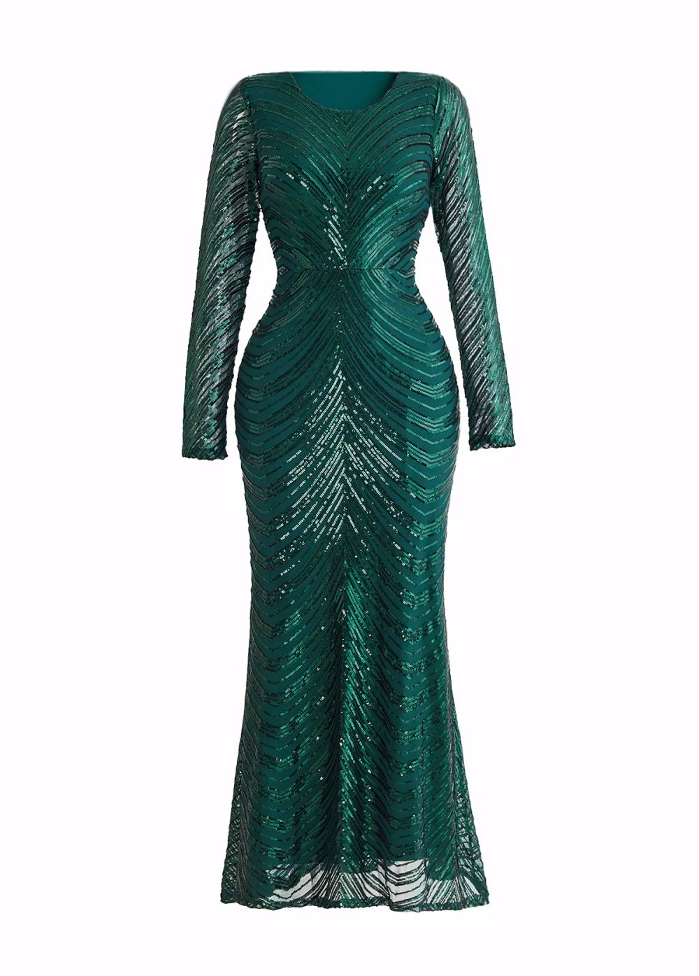 Sequin Round Neck Blackish Green Maxi Bodycon Dress