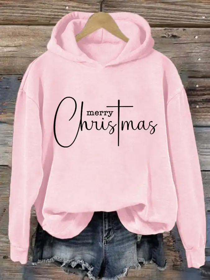 Women's Merry Christmas Print Long Sleeve Hoodie