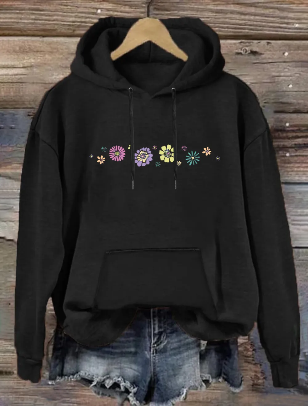 Unisex Retro Flowers Long Sleeve Hoodie