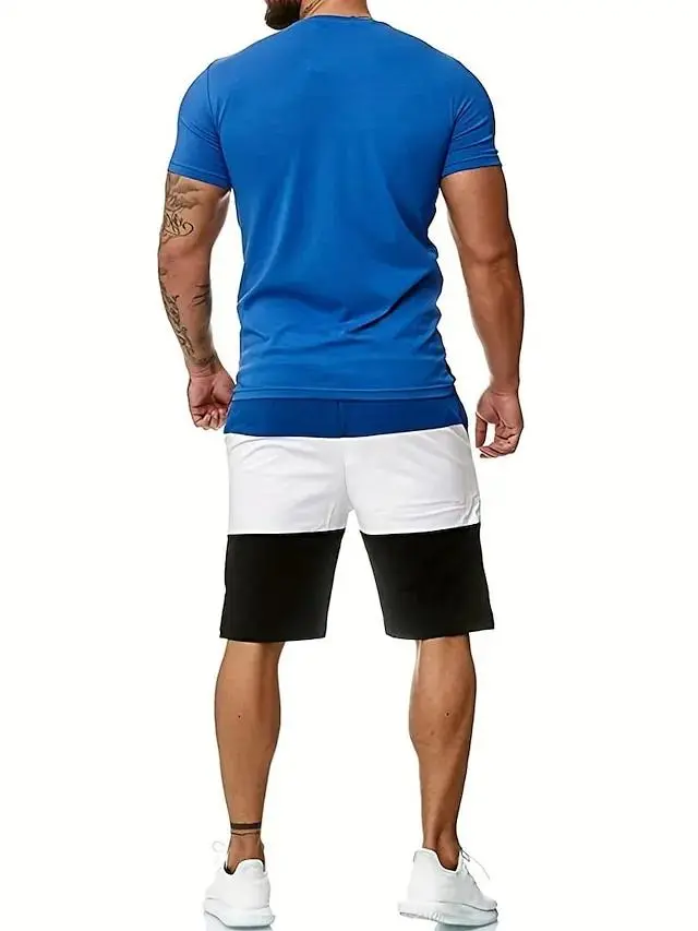 Men's T-shirt Suits Tracksuit Tennis Shirt Shorts and T Shirt Set Color Block Crew Neck Daily Wear Vacation Short Sleeves 2 Piece Clothing Apparel Gymnatics Casual