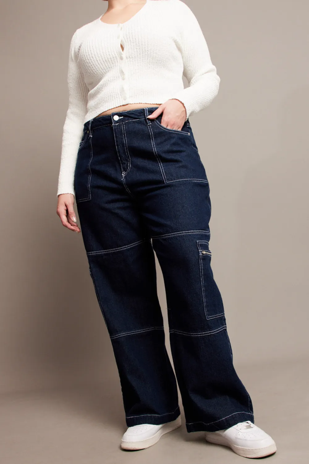 Denim Cargo Jeans Mid Rise