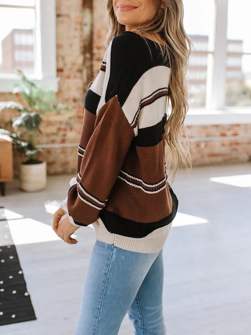 Brown Casual Knitted Sweater Top Coat