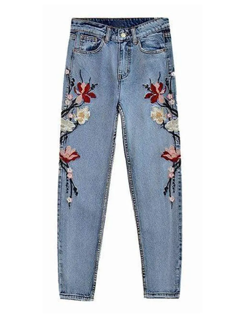 Fashion embroidered denim pants