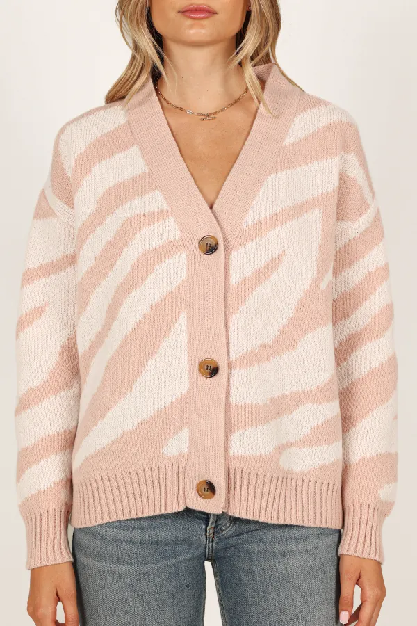 Zebra Print Button Front Cardigan - Multi