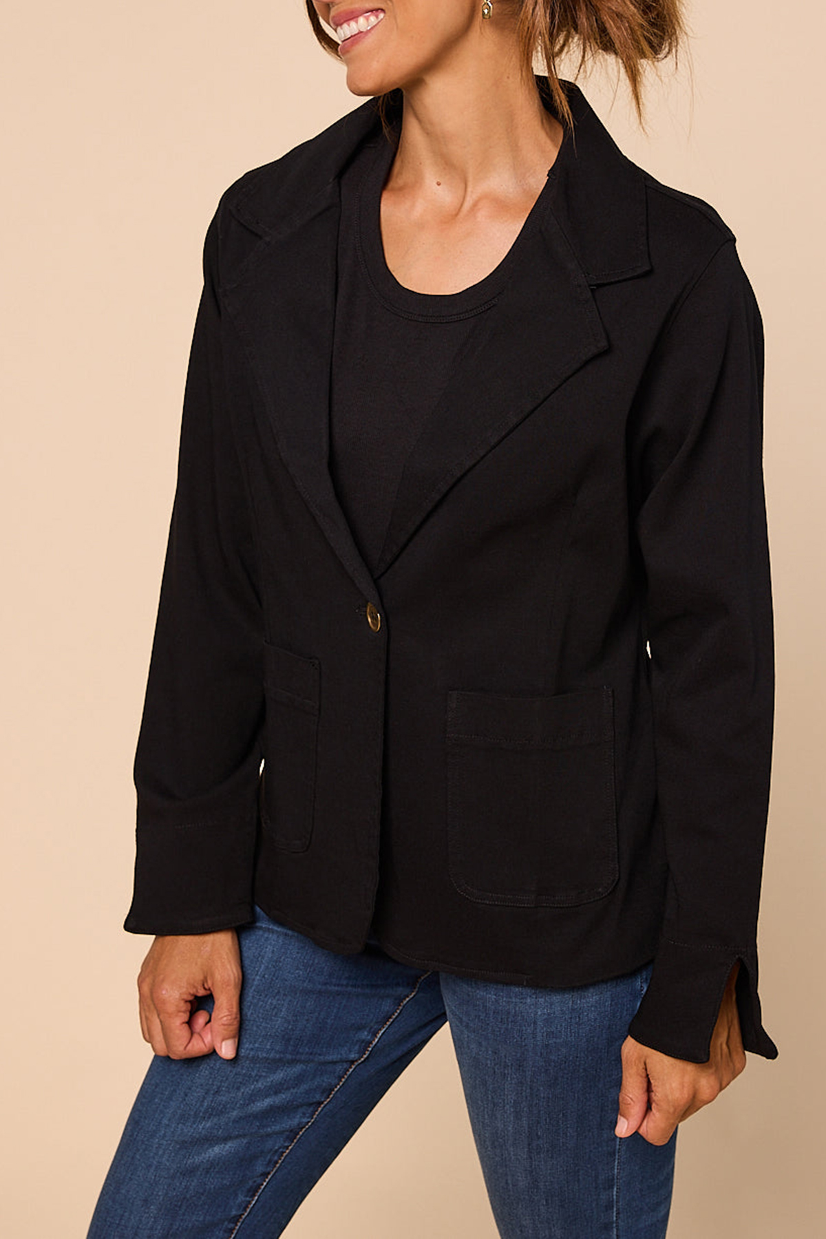 Adrift Ponte Blazer In Black