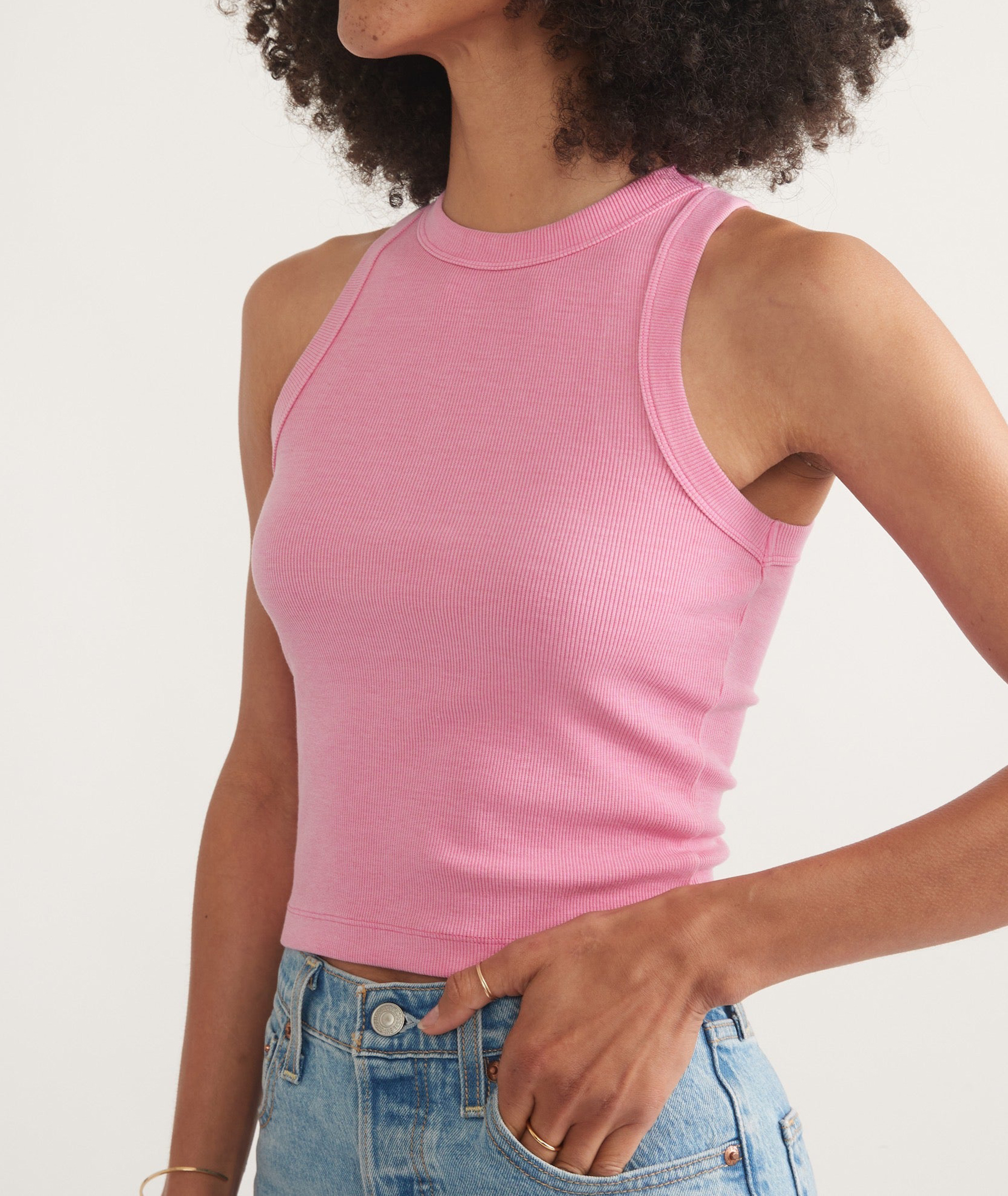 Bright Rose High Neck Crop Tank