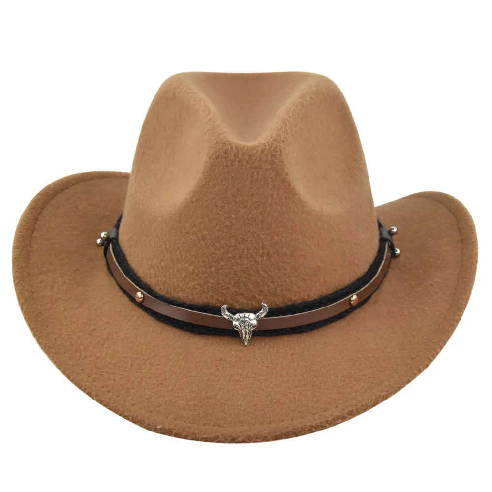 Western Ethnic Cowboy Leather Bull Head Hat