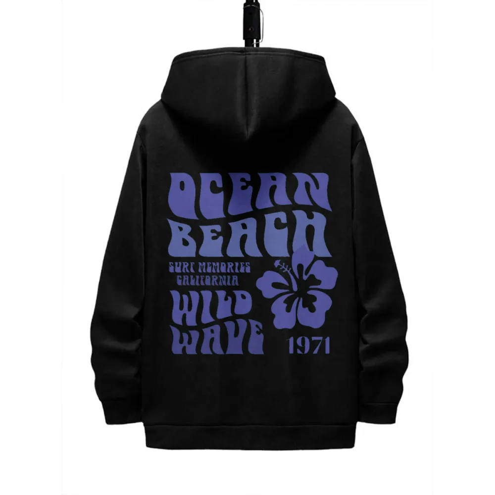 OCEAN BEACH PATTERN PRINTED HOODIE