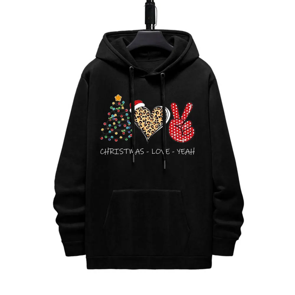 CHRISTMAS LOVE PEACE PATTERN PRINTED HOODIE