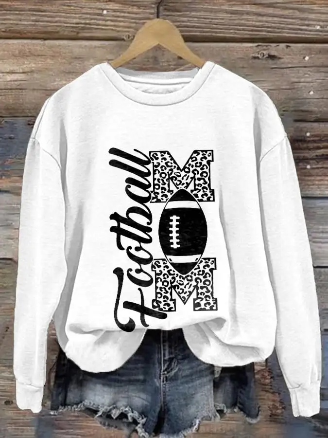 Retro Football Leopard Mom Print Sweatshirt