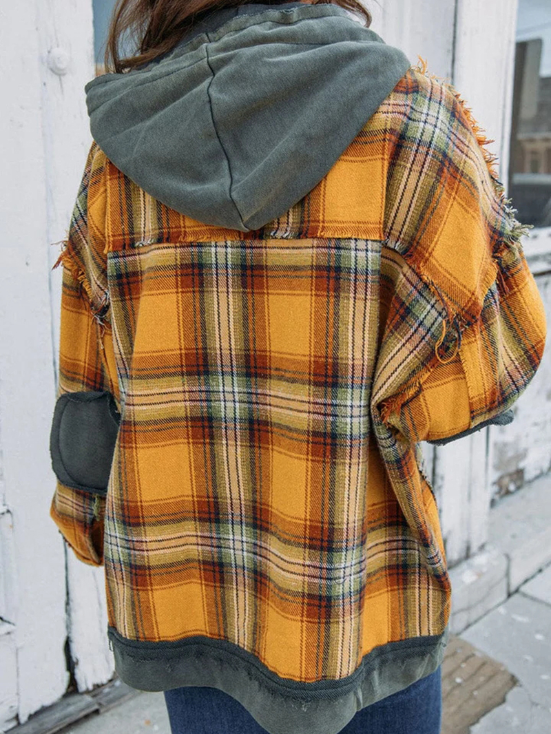 Yellow Casual Elegant Plaid Jacket Coat