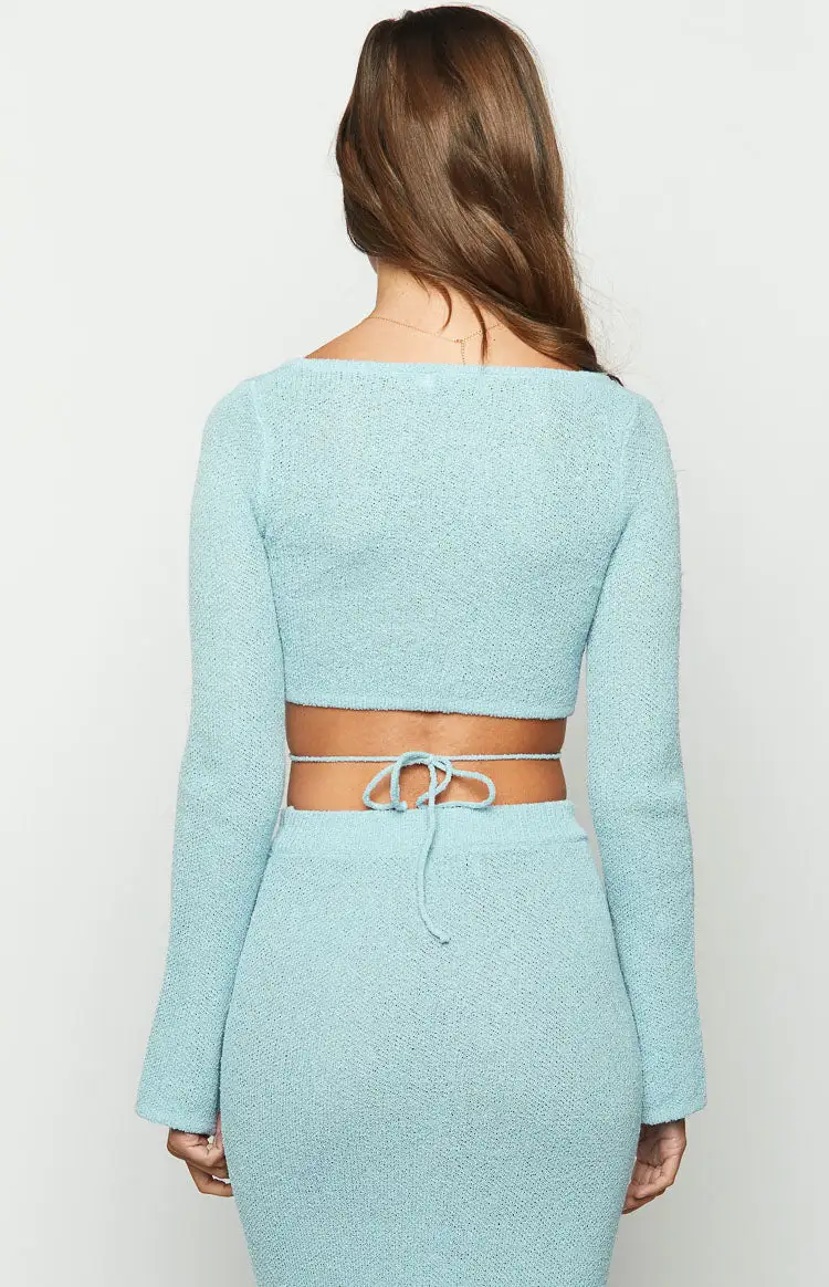 Laila Blue Long Sleeve Knit Top