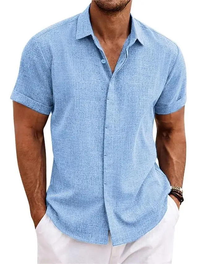 Men's Shirt Linen Shirt Summer Shirt Casual Shirt Beach Shirt Button Down Shirt Black White Pink Blue Short Sleeve Plain Lapel Summer Casual Daily Clothing Apparel