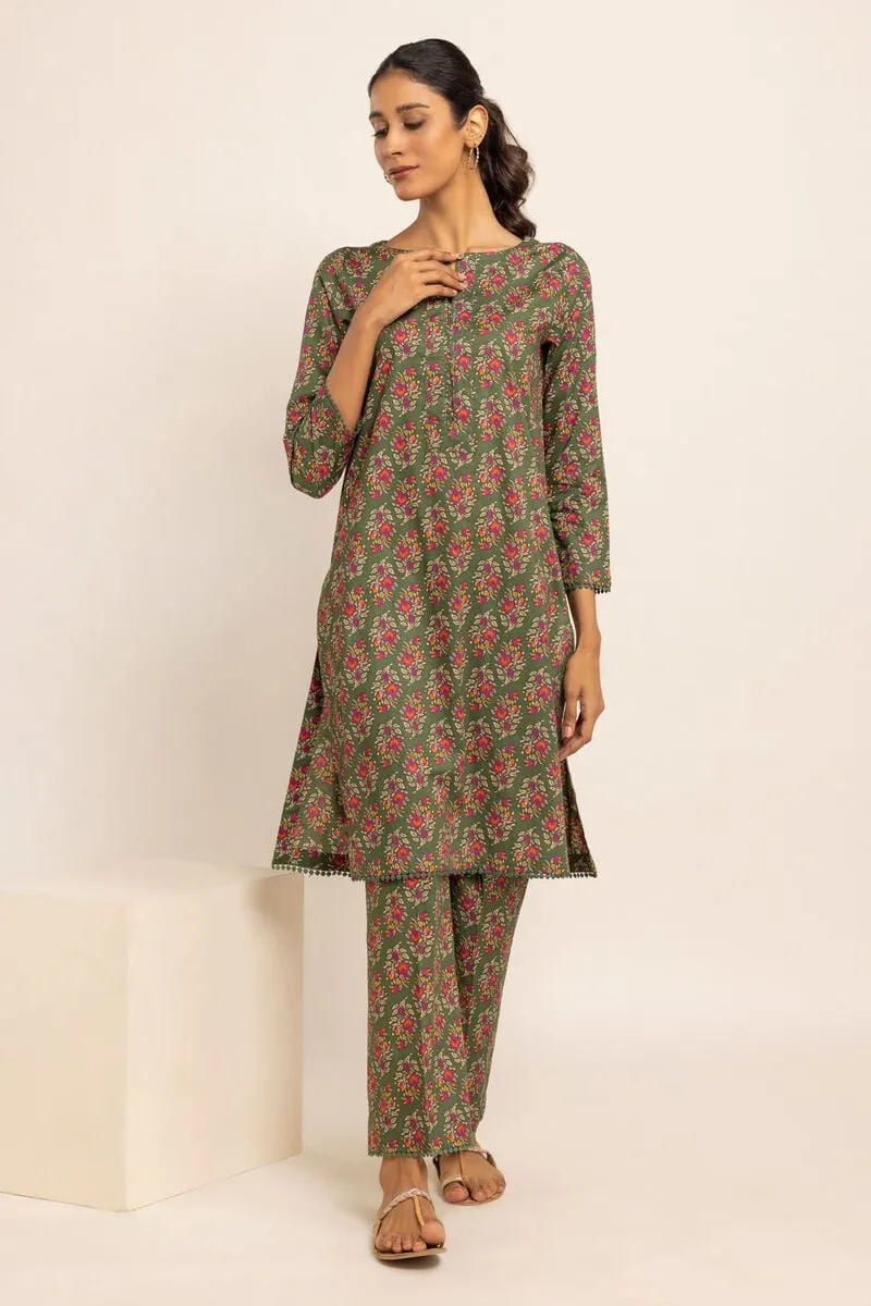 2 Piece | Kurta & Pants | Color Dark Green