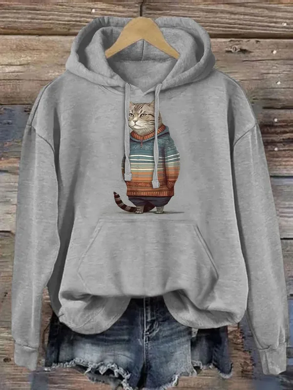 Cute Cat Print Hoodie