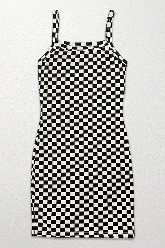 Checkered rib knit tank top dress