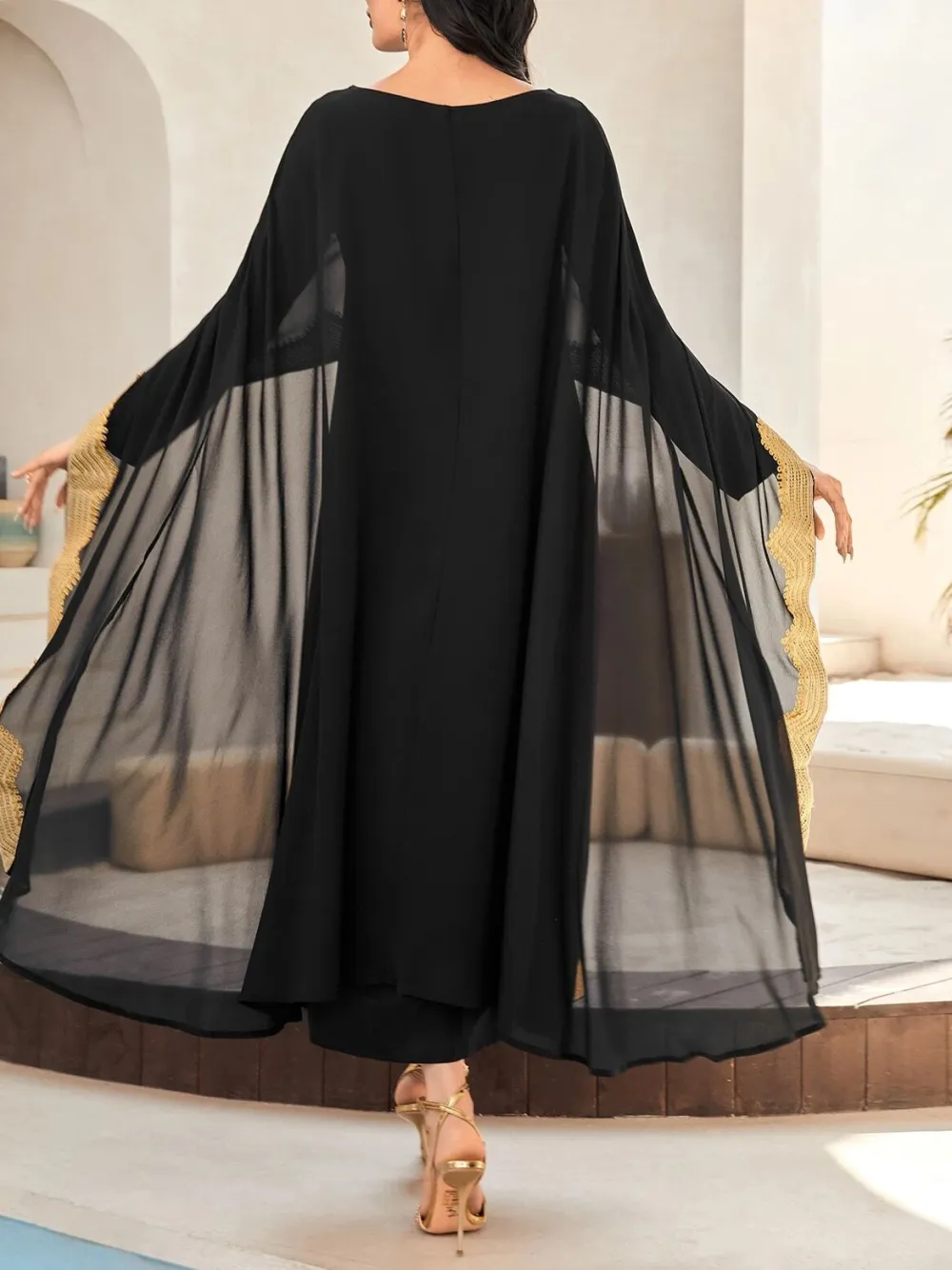 Black lace caftan dress