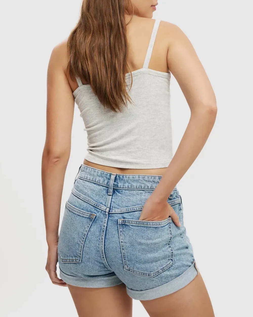 High Rise Classic Stretch Denim Shorts