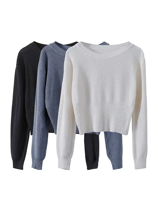 Simple Solid Color Round-Neck Long Sleeves Knitwear