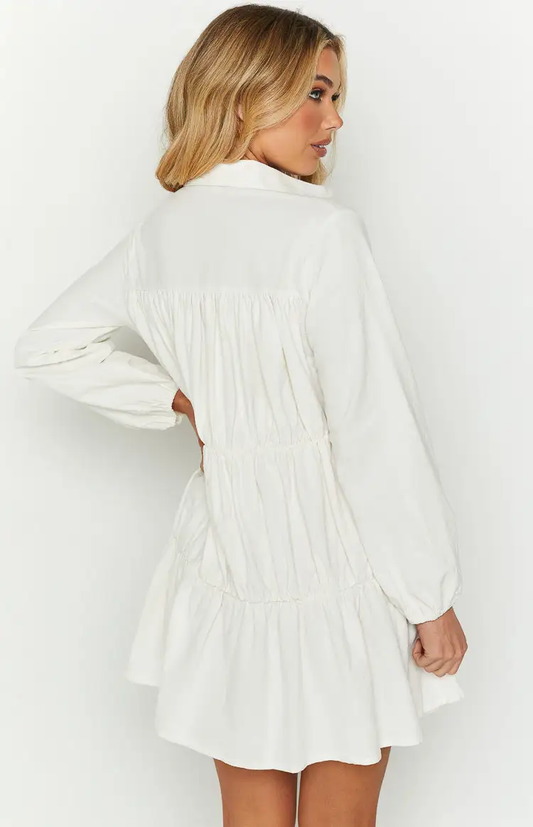 Theodossia Tiered Long Sleeve Dress White