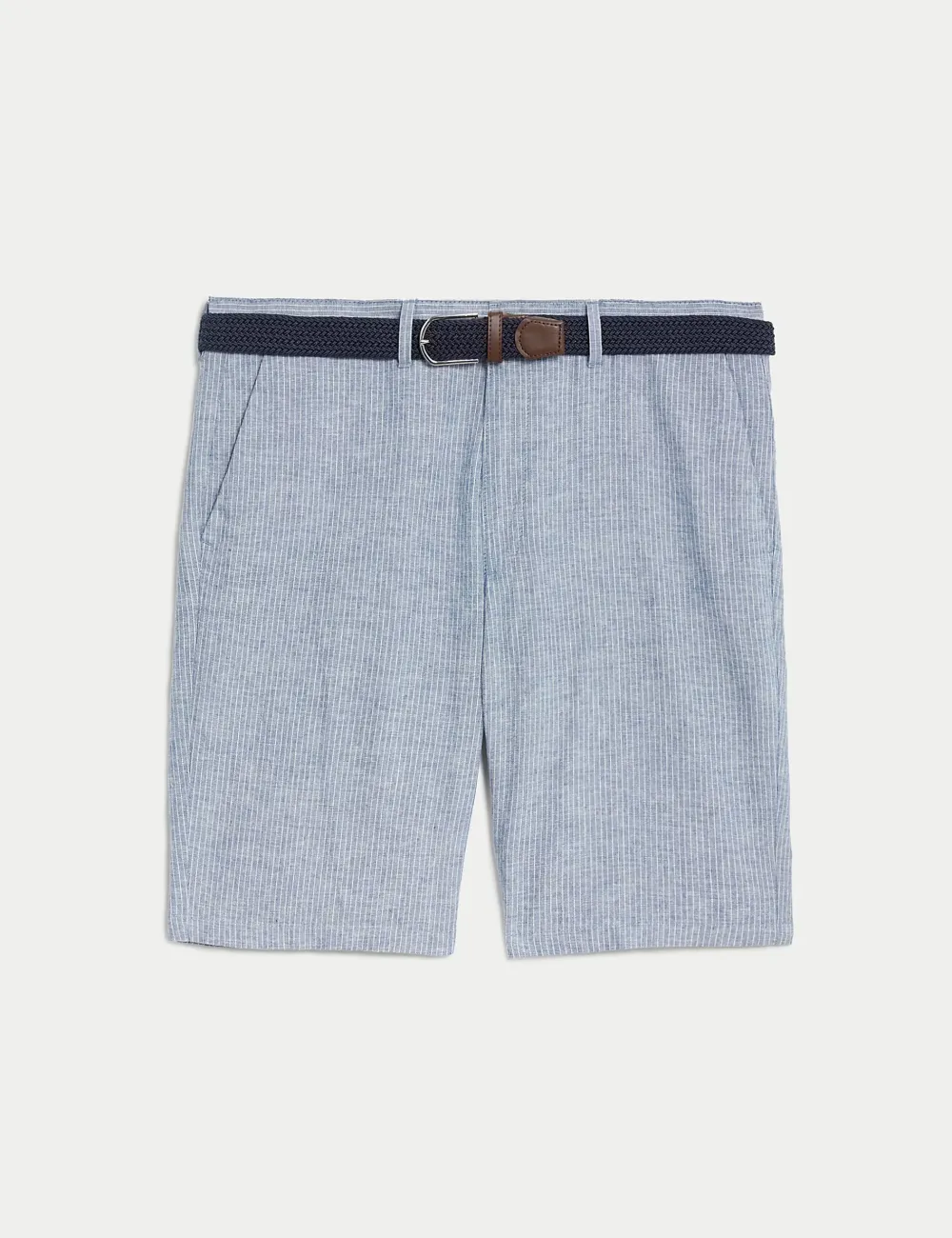 Linen Blend Striped Belted Chino Shorts