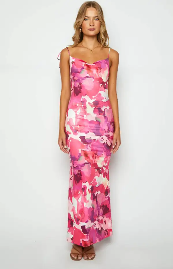 Selena Pink Print Maxi Dress