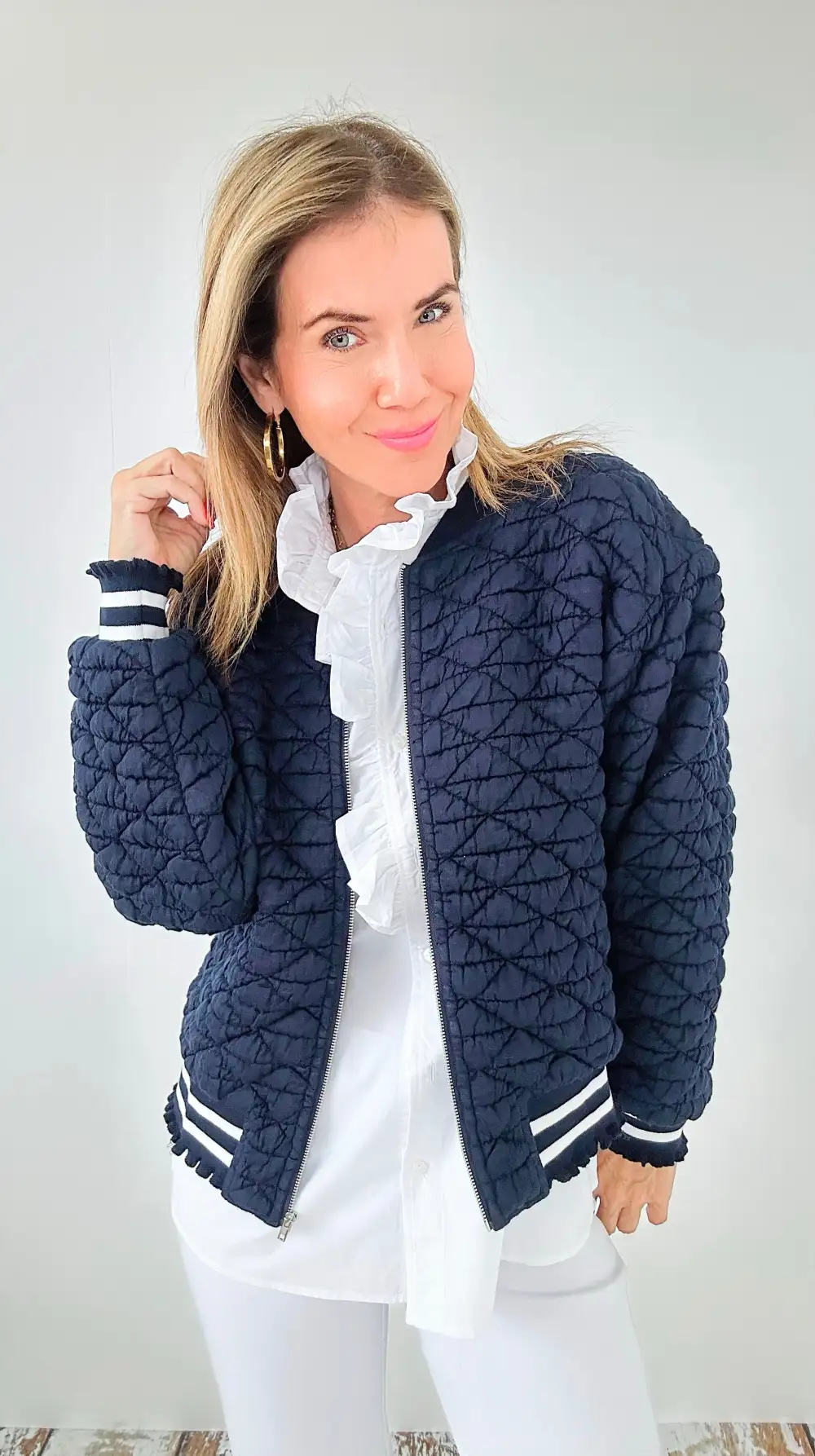 Nautical Breeze Quilted Bomber Jacket