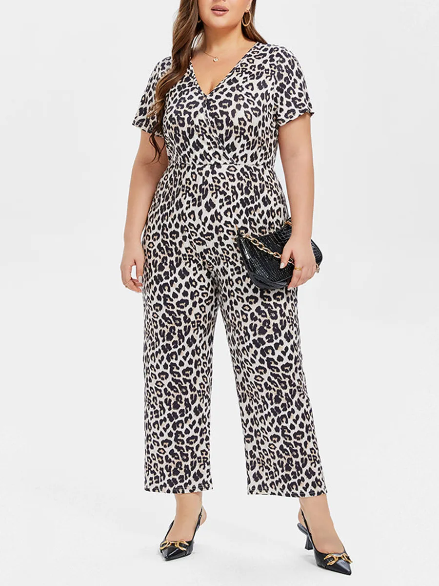 Leopard Print V-Neck Jumpsuit