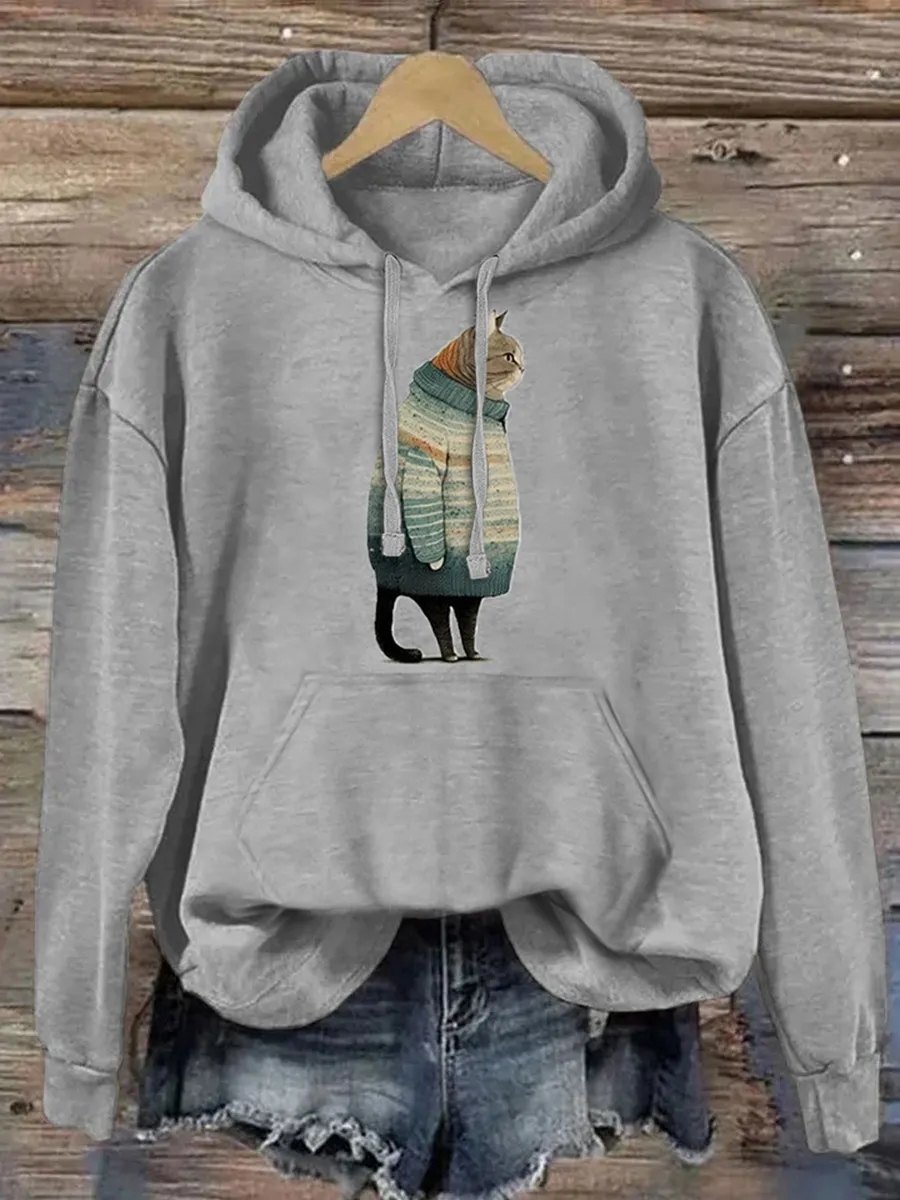 Cute Cat Print Hoodie