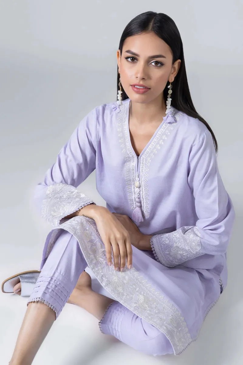 2 Piece Kurta | Embroidered & Pants Light Blue