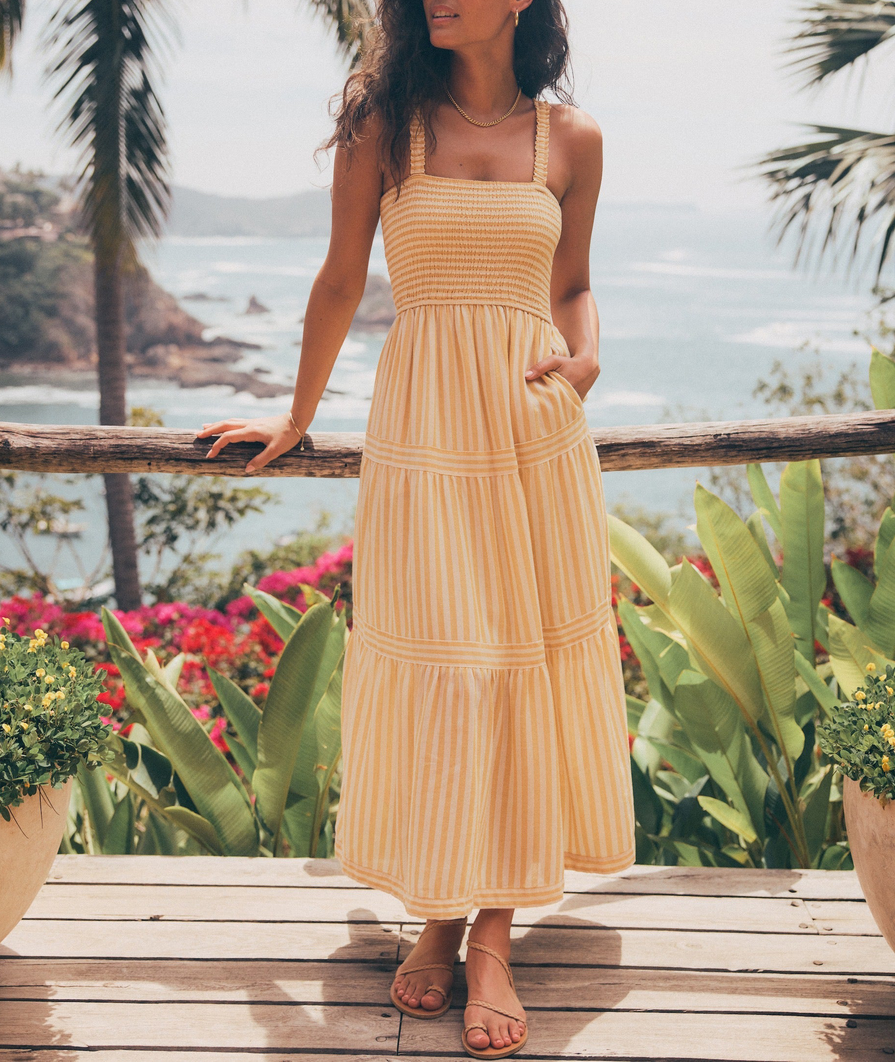 Golden Yellow Stripe Maxi Dress