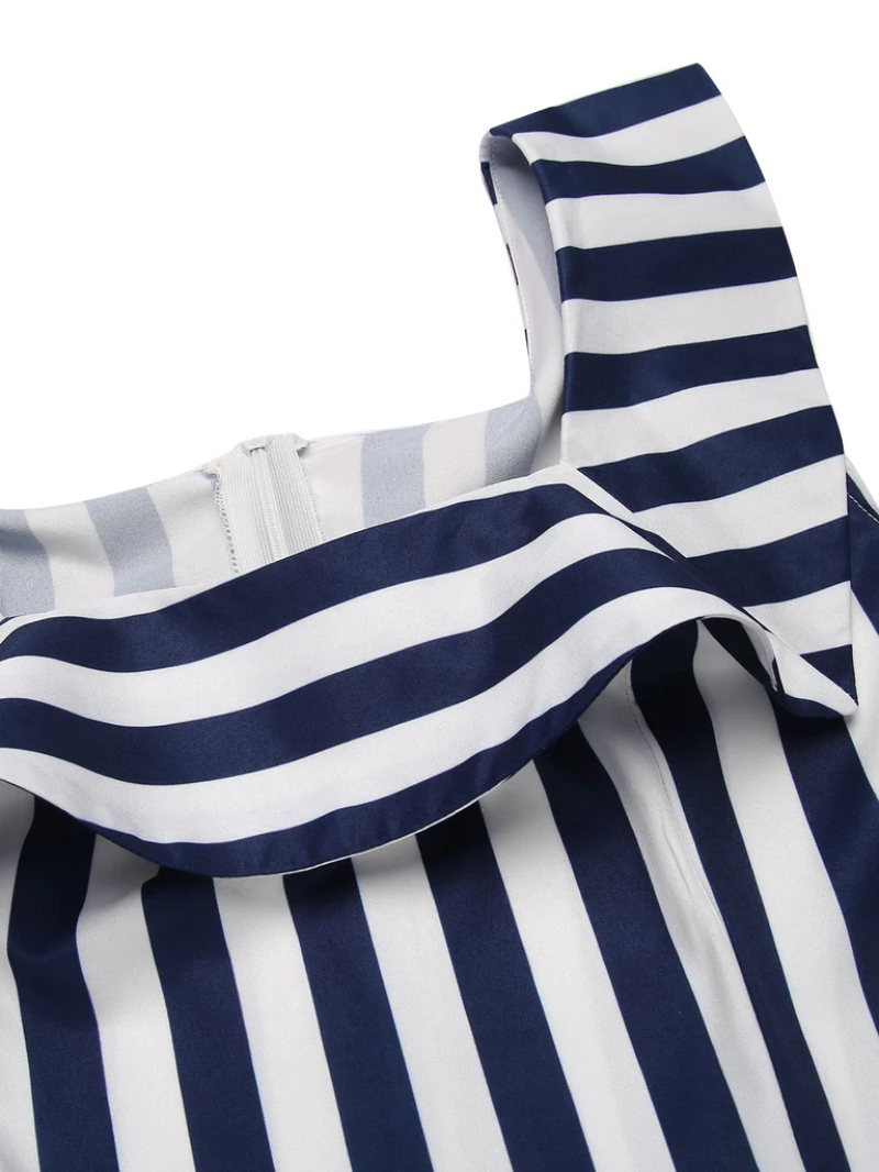 BLUE 1930S STRIPED RUFFLE JUMPSUIT