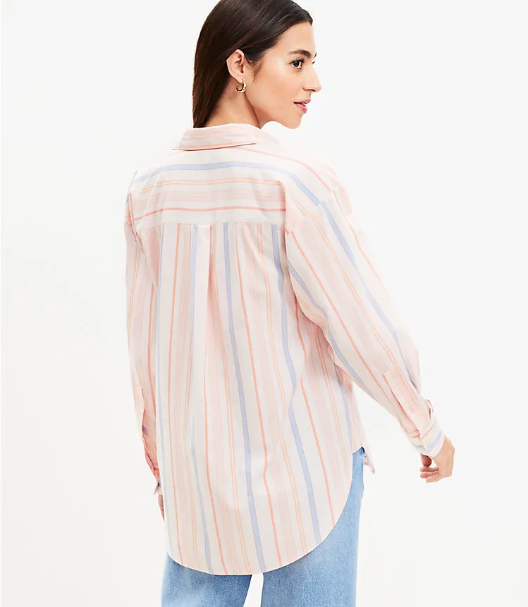 Striped Cotton Blend Oversized Shirt