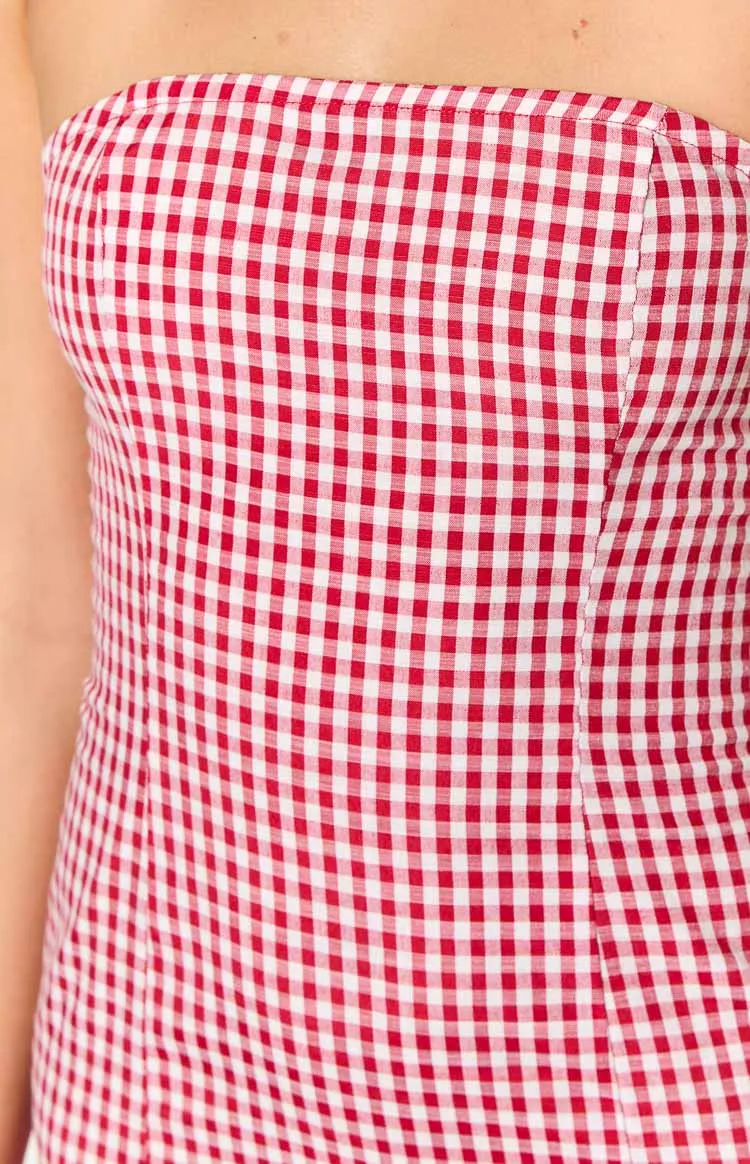 Angela Red Gingham Maxi Dress