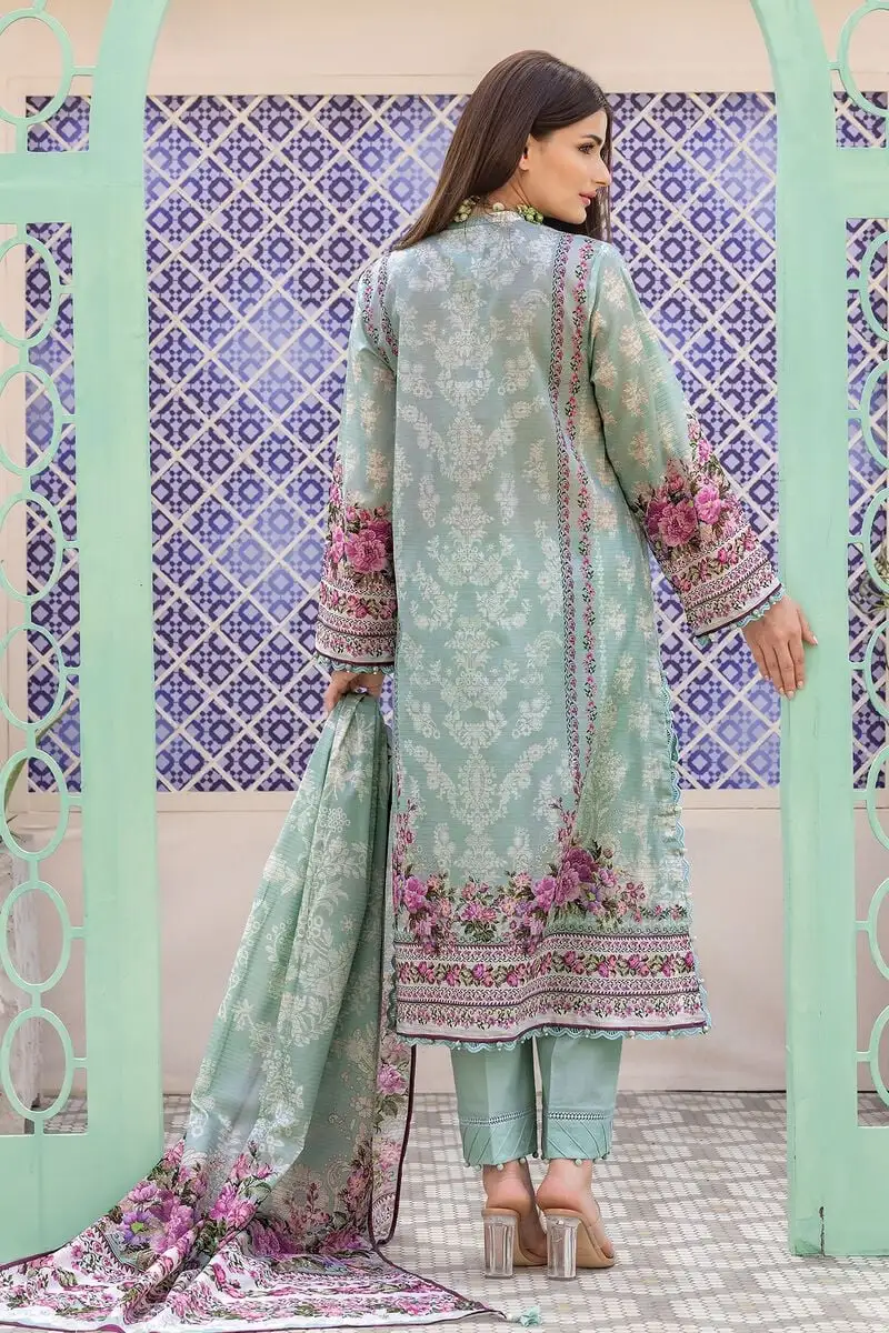 3 Piece Kurta Embroidered | Dupatta& Bottom & Tops | Color light green and purple