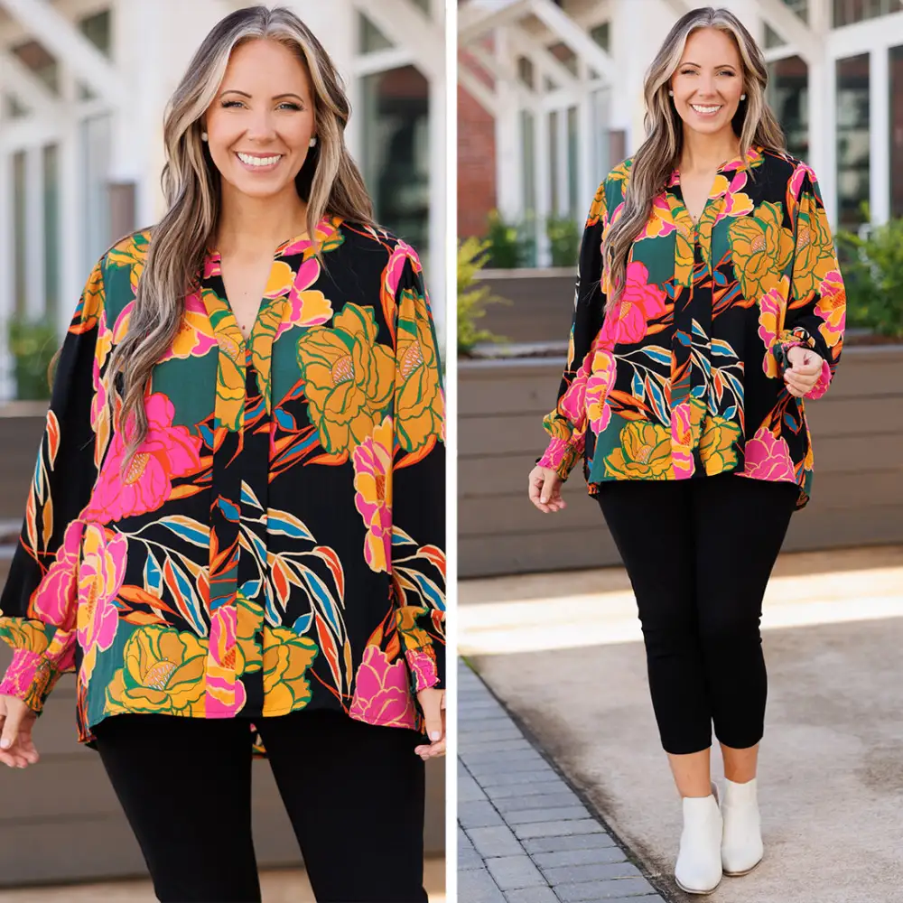 Vibrant Vine Blouse, Black