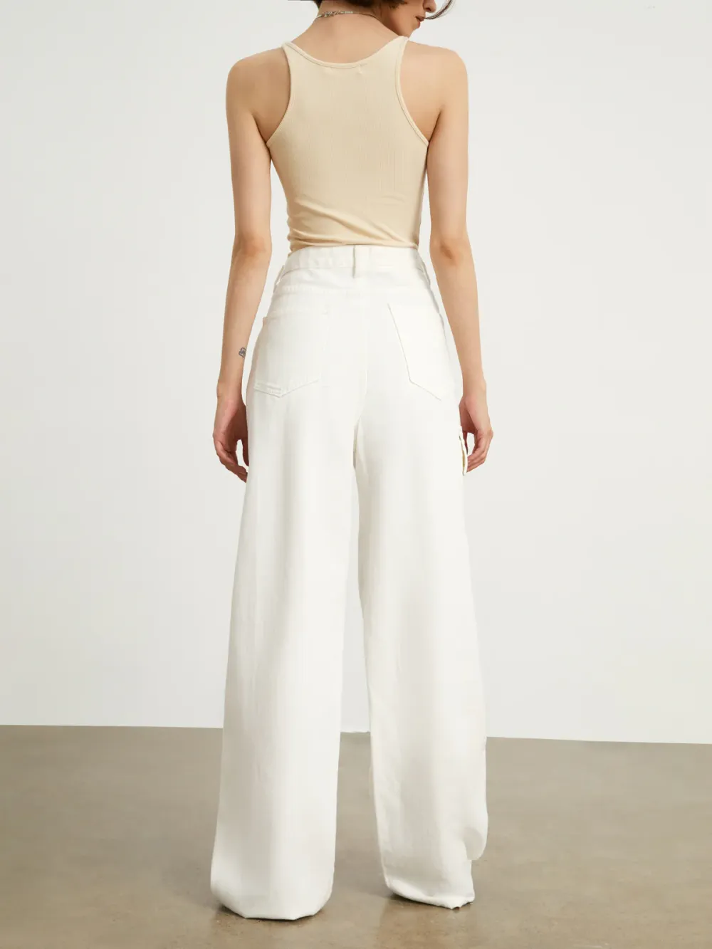 Minimalist White Denim Wide Leg Jeans