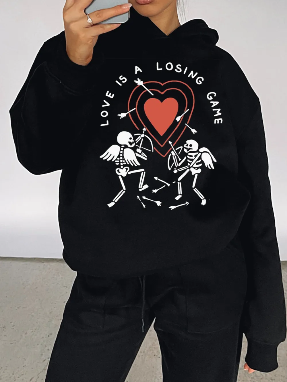 LOVE IS A LOSING GAME PATTERN PRINTED HOODIE