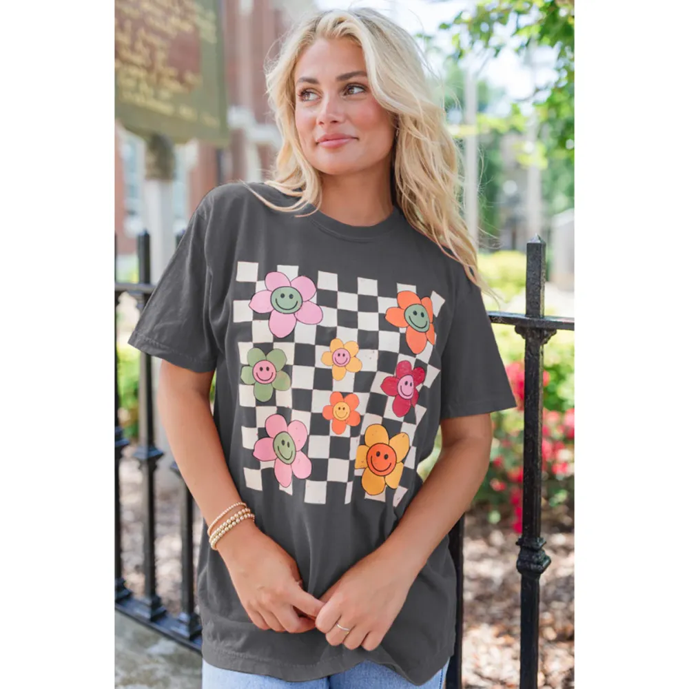 Daisy Checkered Fall Rust Graphic Tee