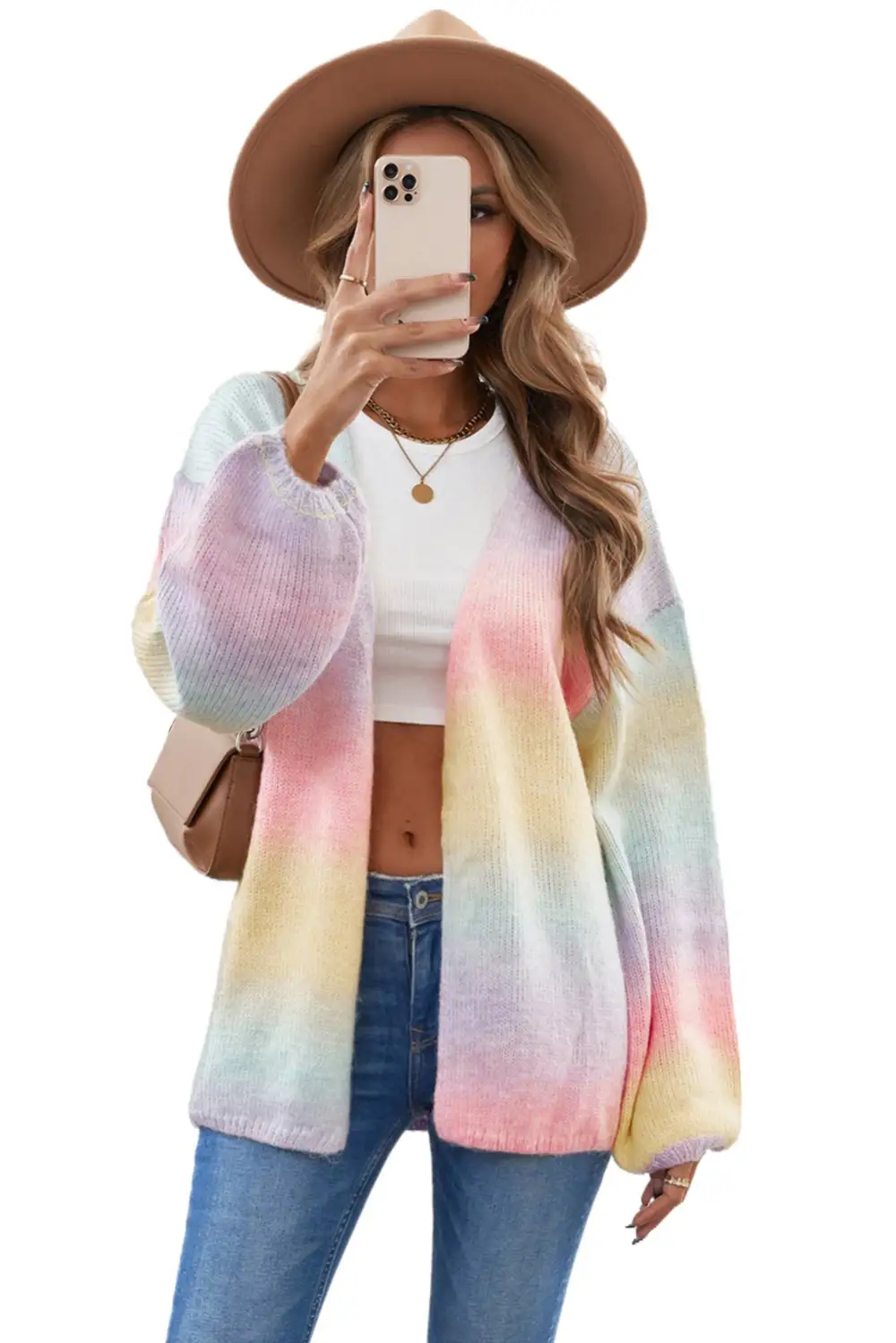 Multicolor Ombre Tie-Dye Drop Shoulder Cardigan