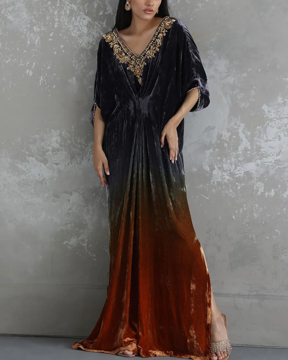 Elegant embroidered velvet kaftan