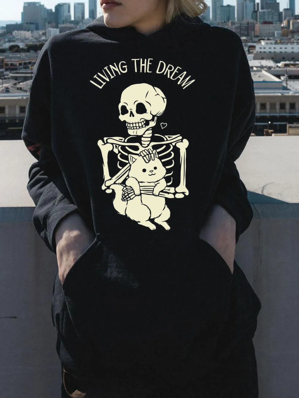 Living The Dream Pattern Printed Hoodie